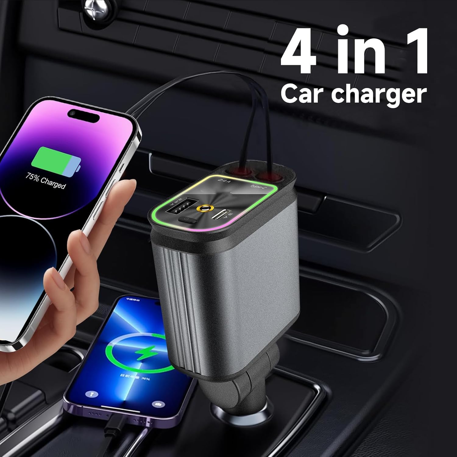 StarCharge Ultra Fast 4-in-1 Retractable Car Charger | 66W + Starlight Projection