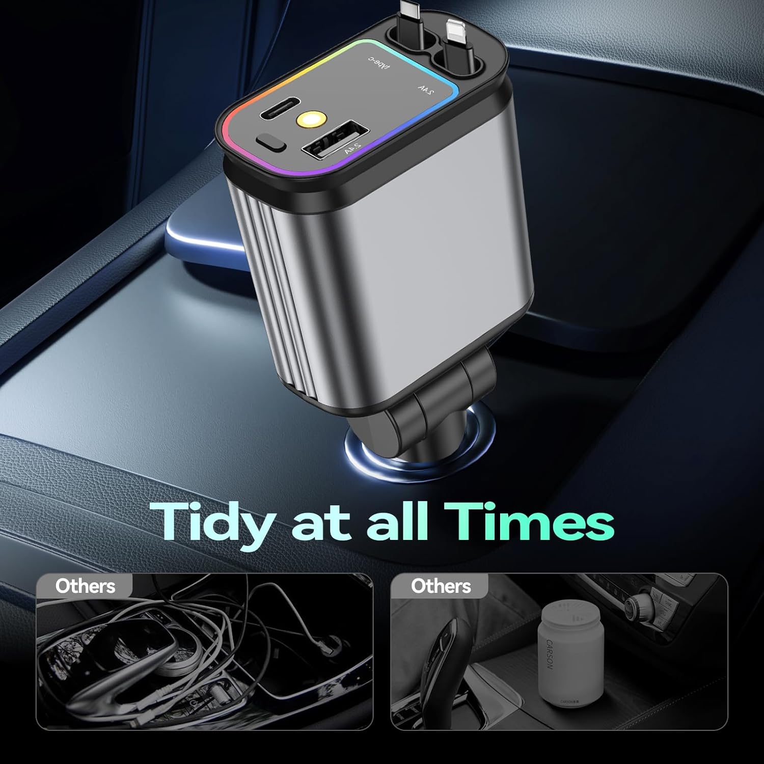 StarCharge Ultra Fast 4-in-1 Retractable Car Charger | 66W + Starlight Projection