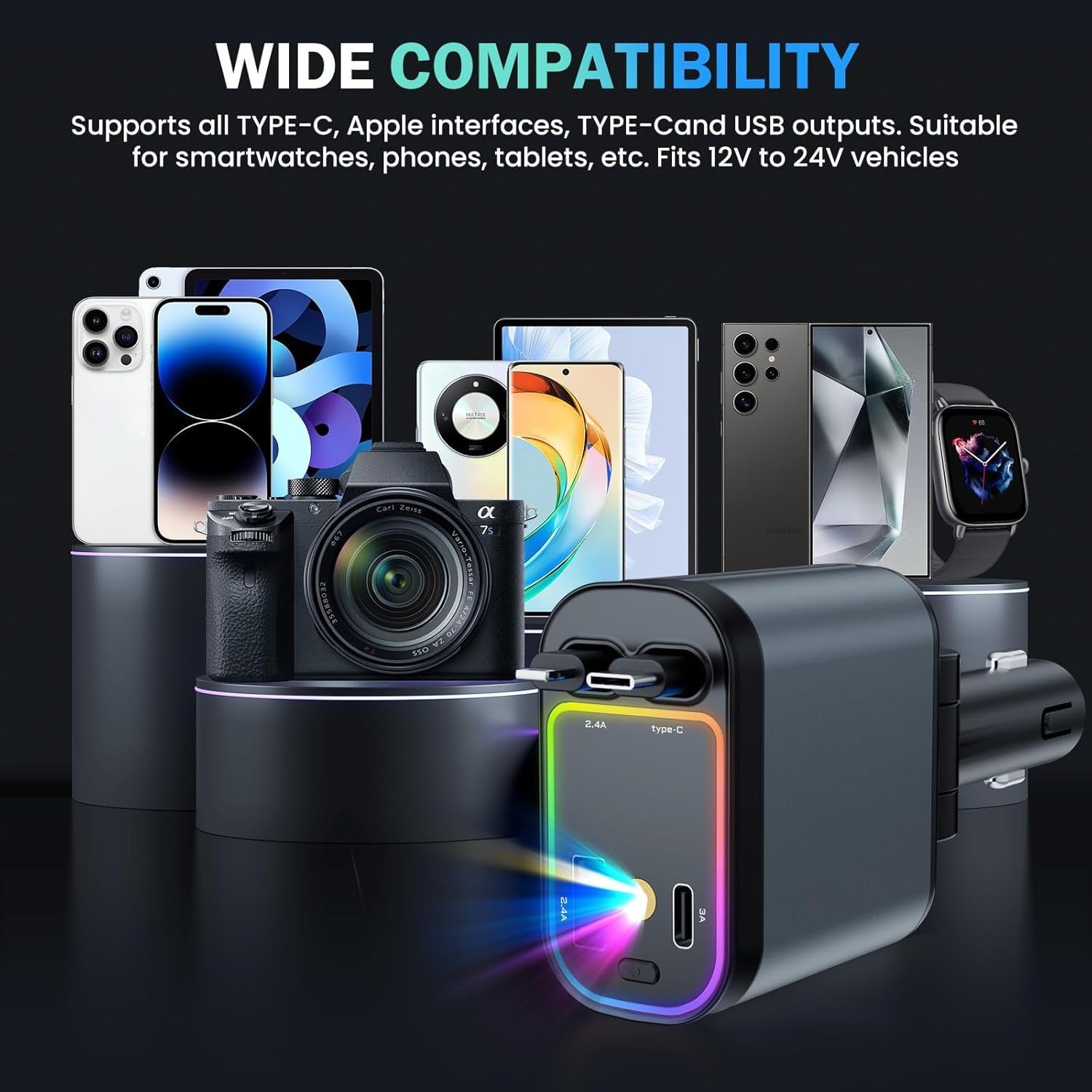 StarCharge Ultra Fast 4-in-1 Retractable Car Charger | 66W + Starlight Projection