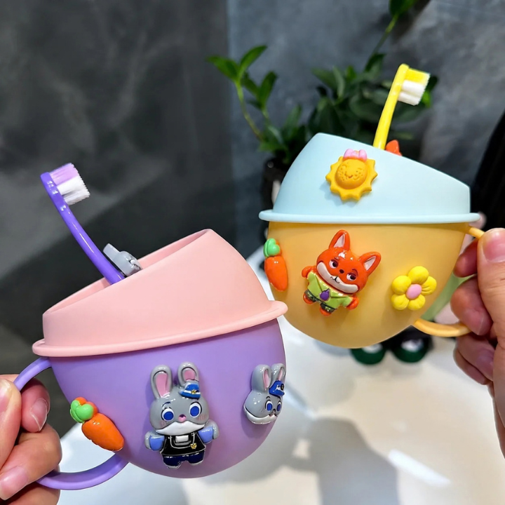BrushBuddy Zootopia Kids Cartoon Toothbrush Cup Set