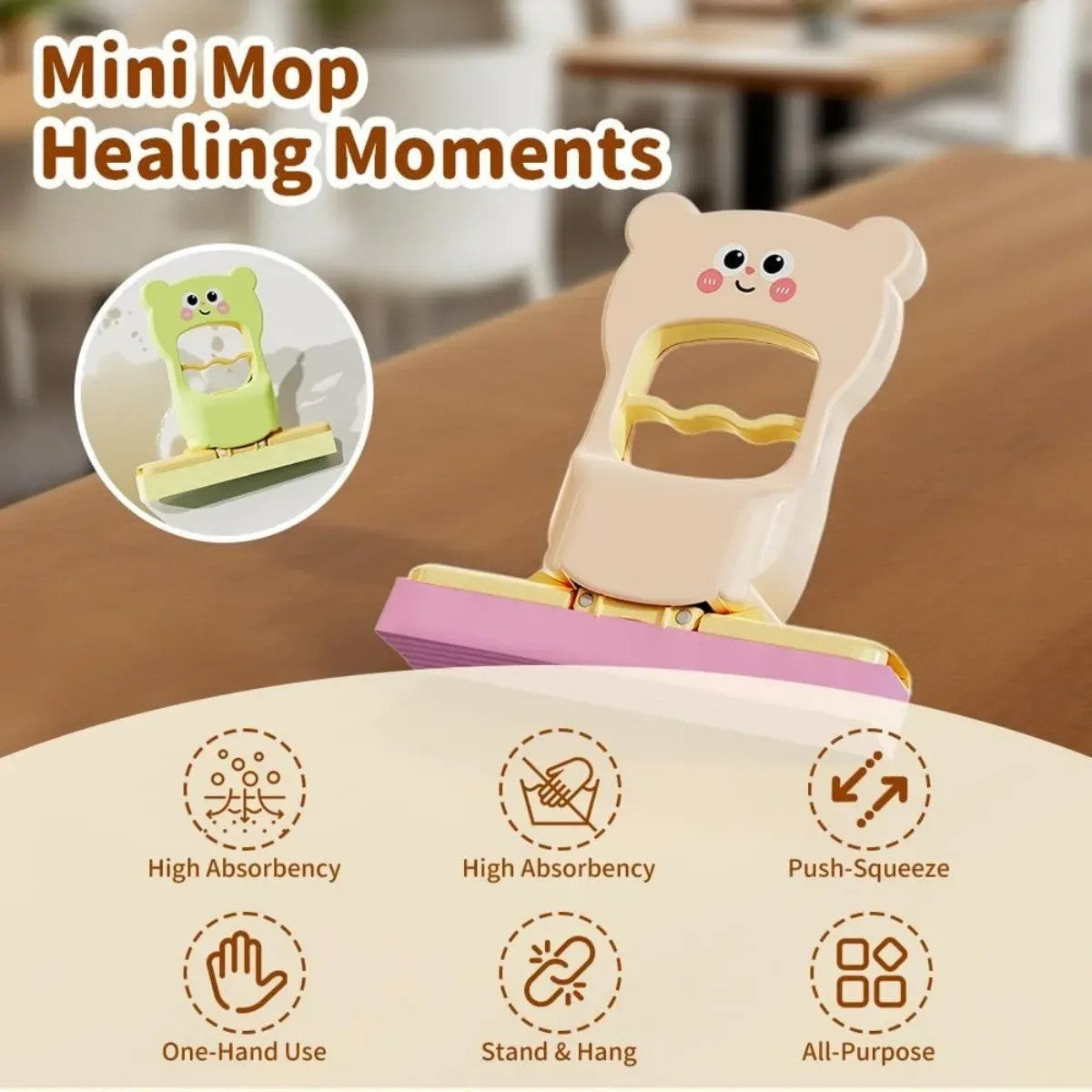CleanMate Cute Cartoon Foldable Mop for Easy Wet and Dry Cleanup