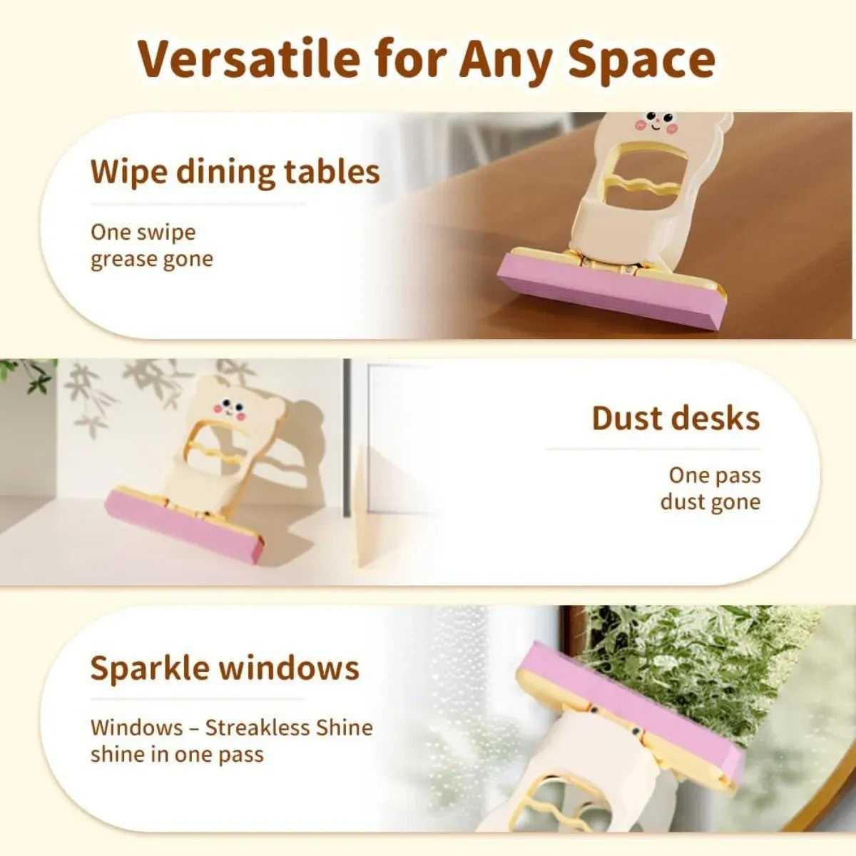 CleanMate Cute Cartoon Foldable Mop for Easy Wet and Dry Cleanup