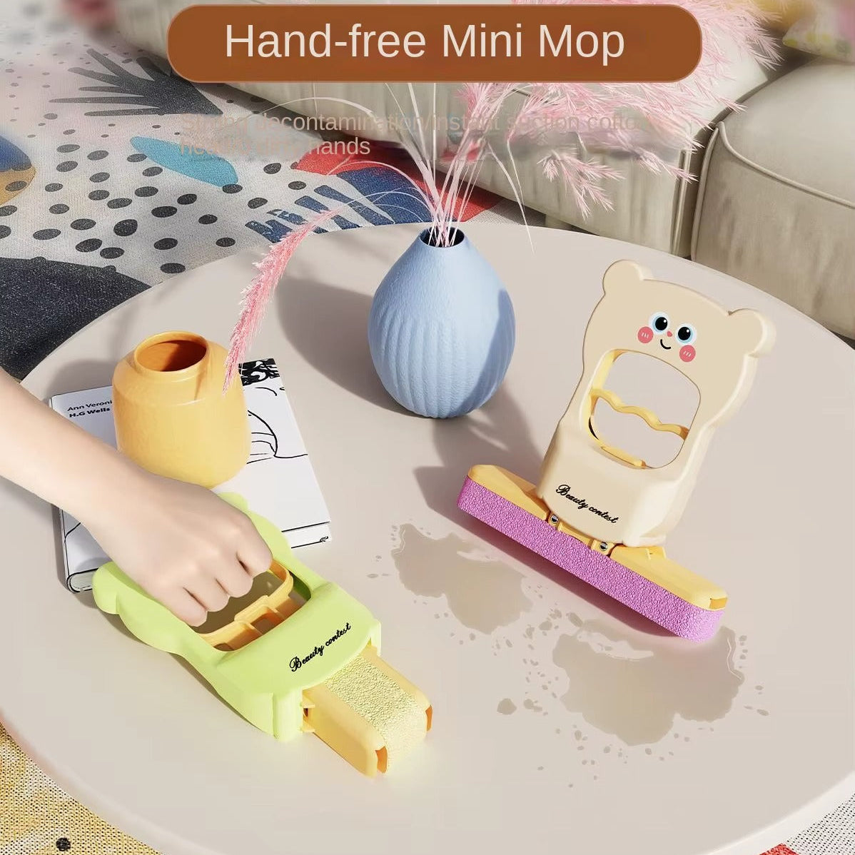 CleanMate Cute Cartoon Foldable Mop for Easy Wet and Dry Cleanup